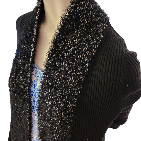 Absolutely Famous Open Front Cardigan Sweater Women's Medium Black Asymmetric - Picture 6 of 14